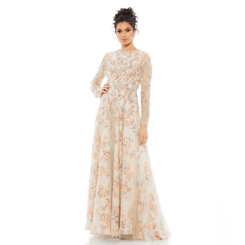 Mac Duggal Long Sleeve Floral Beaded Dress - Excellent condition